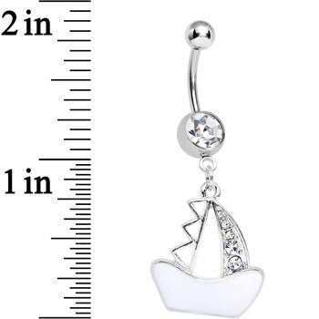 Clear Gem Mediterranean Sailboat Dangle Belly Ring