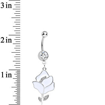 Clear Gem Stainless Steel White Opera Flower Dangle Belly Ring