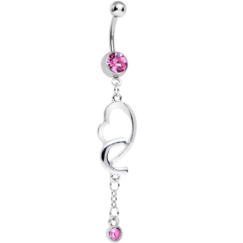 Pink Cubic Zirconia Fathoms of Love Heart Dangle Belly Ring