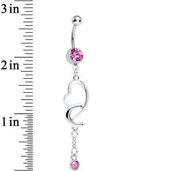 Pink Cubic Zirconia Fathoms of Love Heart Dangle Belly Ring