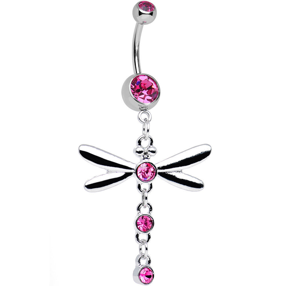 Pink Gem Midnight in the Bayou Dragonfly Dangle Belly Ring