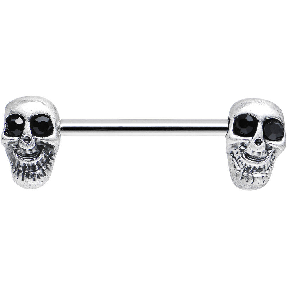 Mirthful Grinning Silvery Skulls Nipple Ring