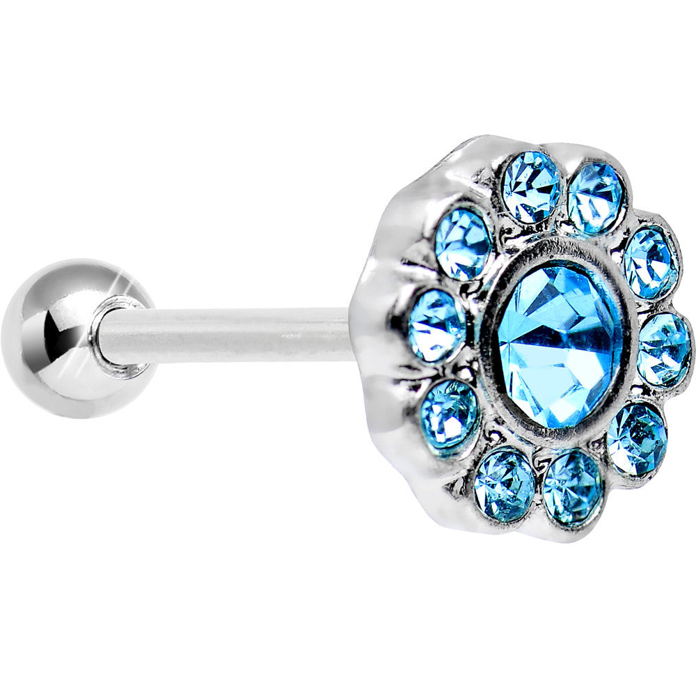 18 Gauge Aqua CZ Sparkling Flower Cartilage Tragus Earring