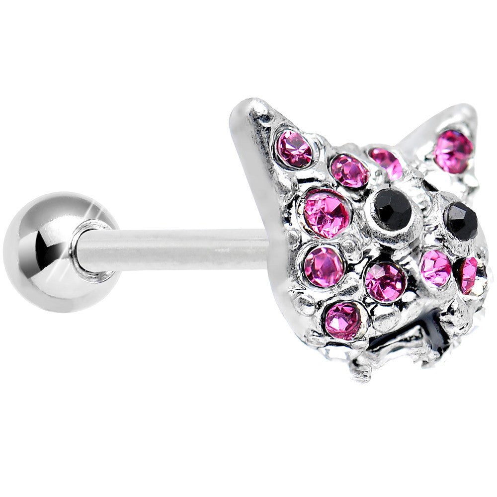 18 Gauge Pink Gem Pretty Kitty Cat Cartilage Tragus Earring