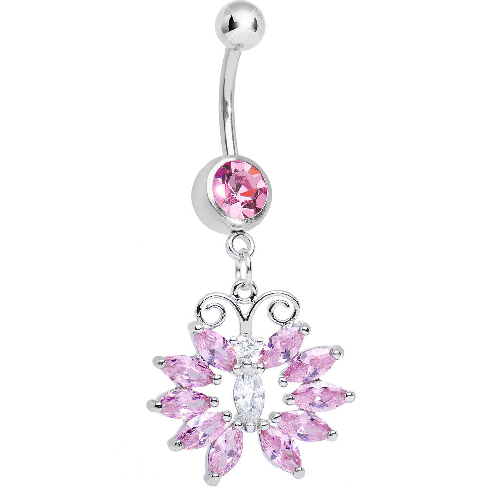 Pink Cubic Zirconia Queen of Spring Butterfly Dangle Belly Ring