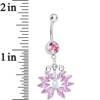 Pink Cubic Zirconia Queen of Spring Butterfly Dangle Belly Ring