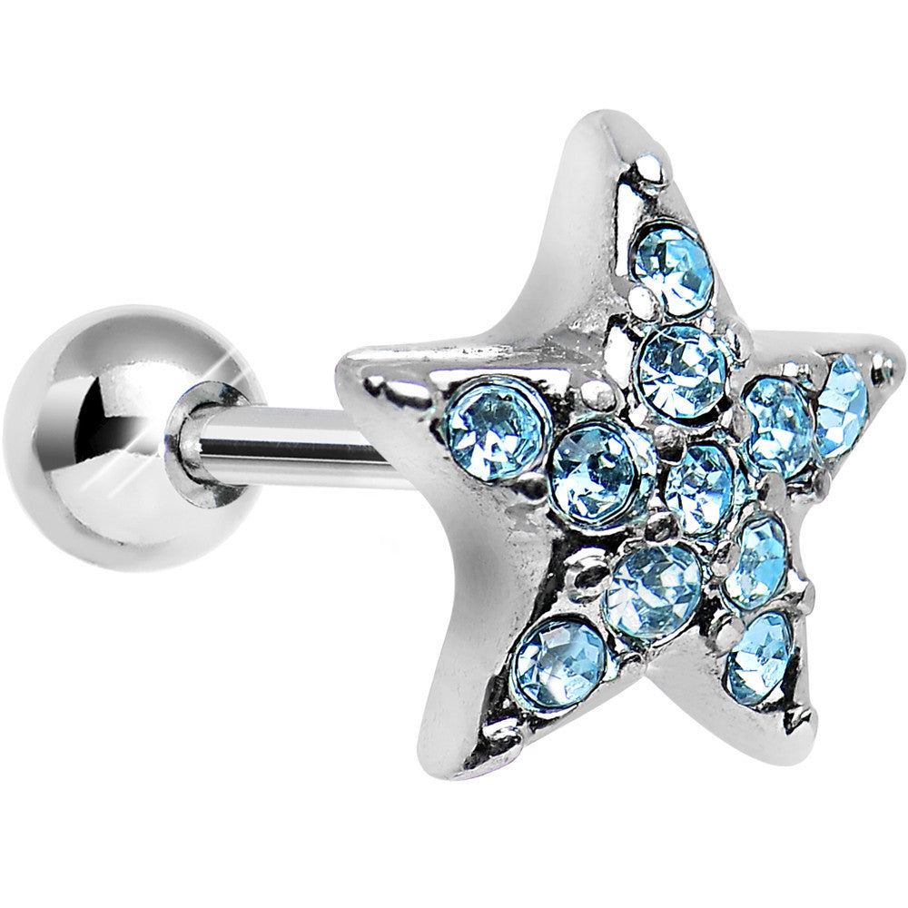 18 Gauge Aqua CZ Feel Like a Star Cartilage Tragus Earring