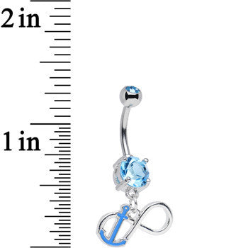 Aqua Double Cubic Zirconia Captain Anchor Infinity Dangle Belly Ring