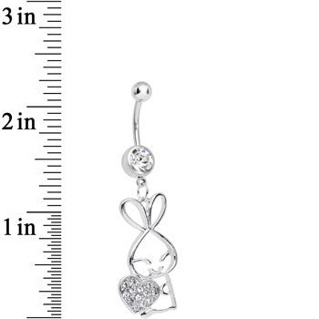 Clear Cubic Zirconia Hugging Heart Bunny Dangle Belly Ring