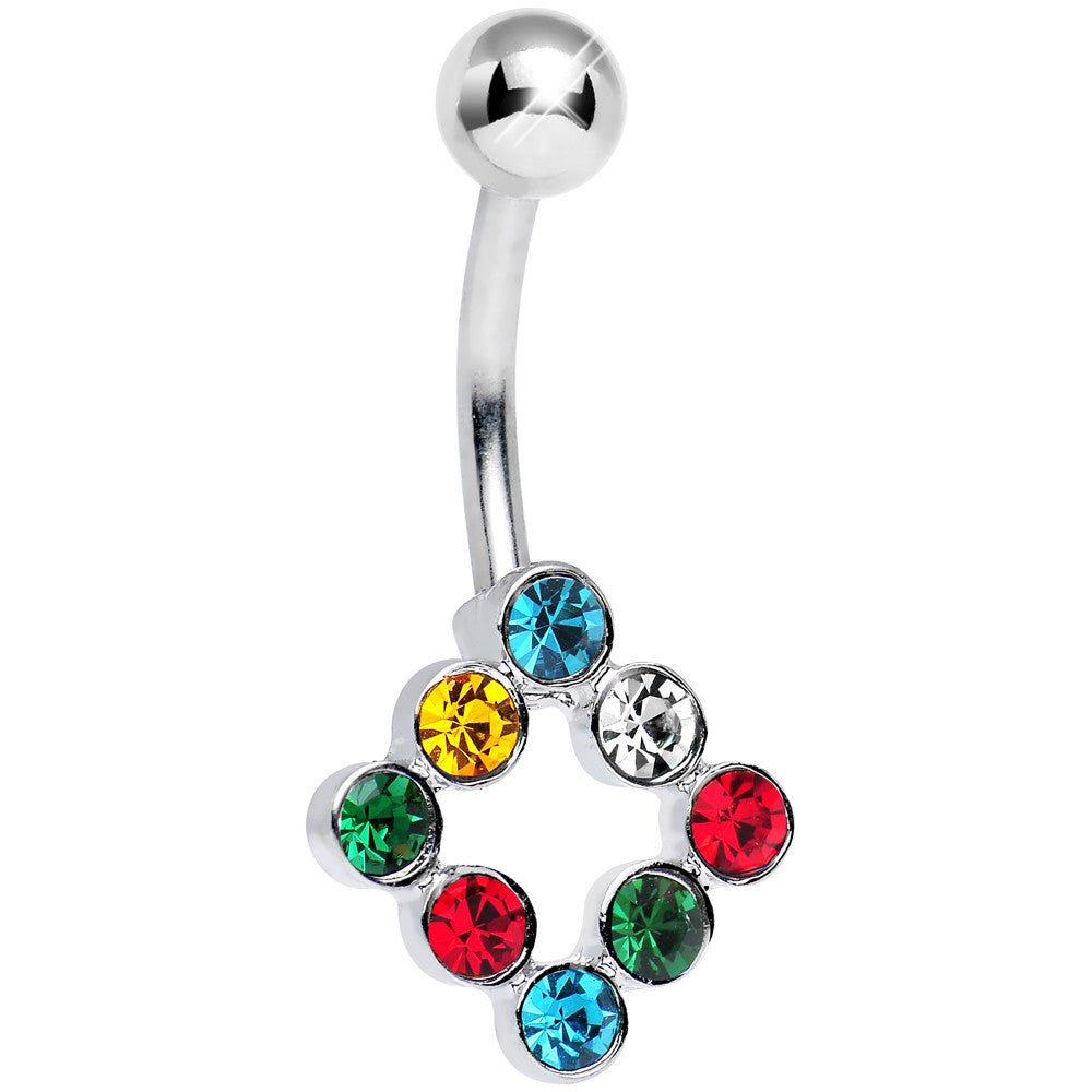 Multicolored Gem Universal Flux Inverse Square Belly Ring