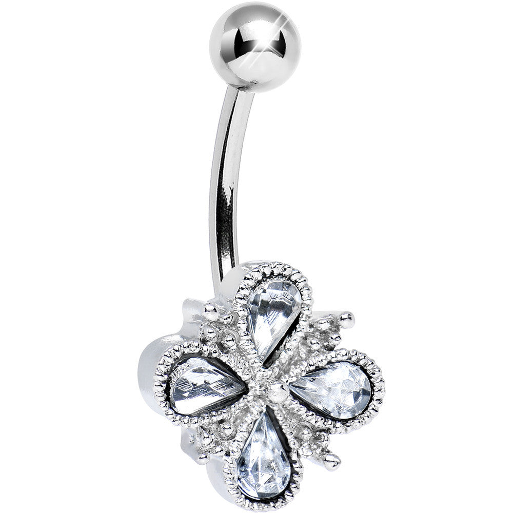 Clear Gem Quad Asterisk Teardrop Belly Ring