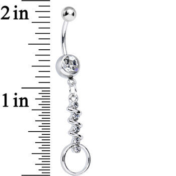 Clear Gem Zig Zag Ribbon Door Knocker Dangle Belly Ring