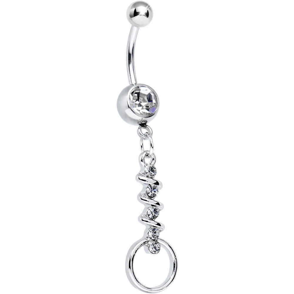 Clear Gem Zig Zag Ribbon Door Knocker Dangle Belly Ring