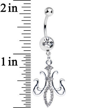 Clear Gem Magnifique Fleur de Lis Dangle Belly Ring