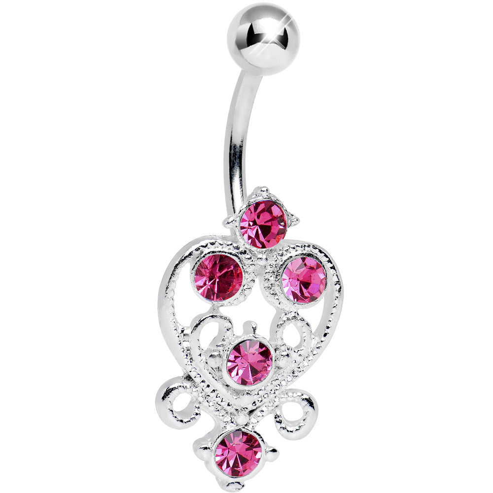 Pink Gem Lovely in Lace Heart Belly Ring