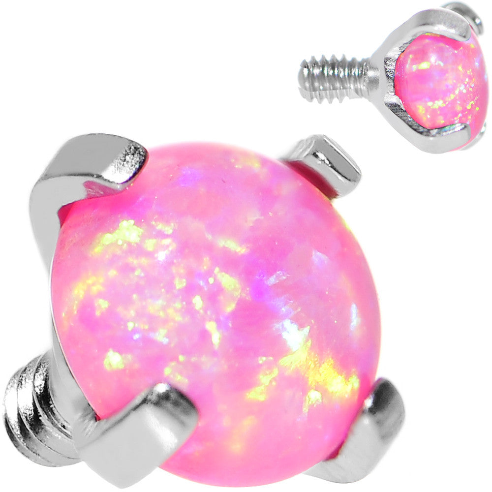 14 Gauge 4mm Faux Pink Prong Set Opal Titanium Dermal Top