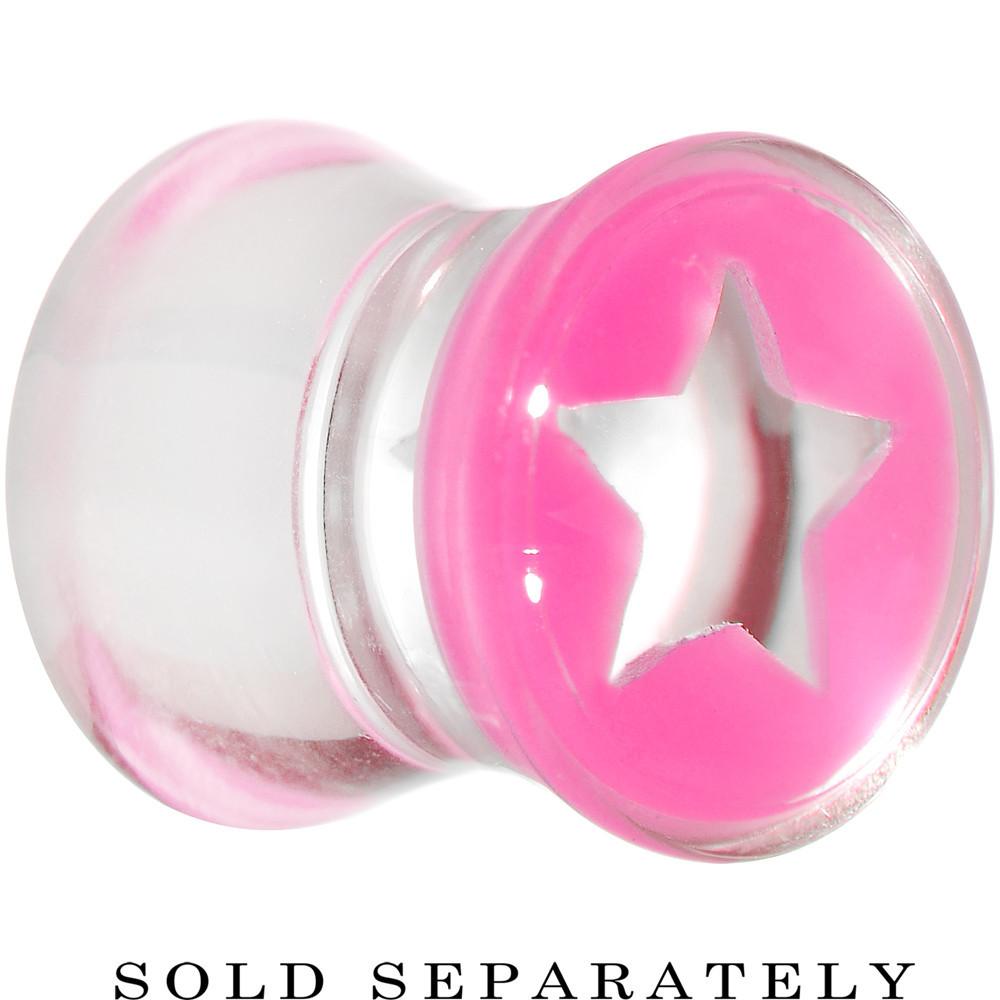 Clear Pink Acrylic Wish on a Star Saddle Plug 2 Gauge to 20mm