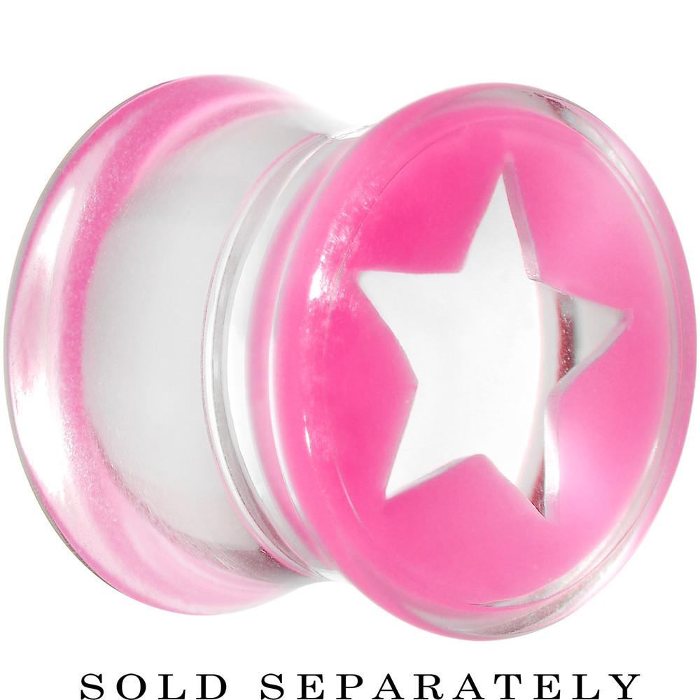 Clear Pink Acrylic Wish on a Star Saddle Plug 2 Gauge to 20mm