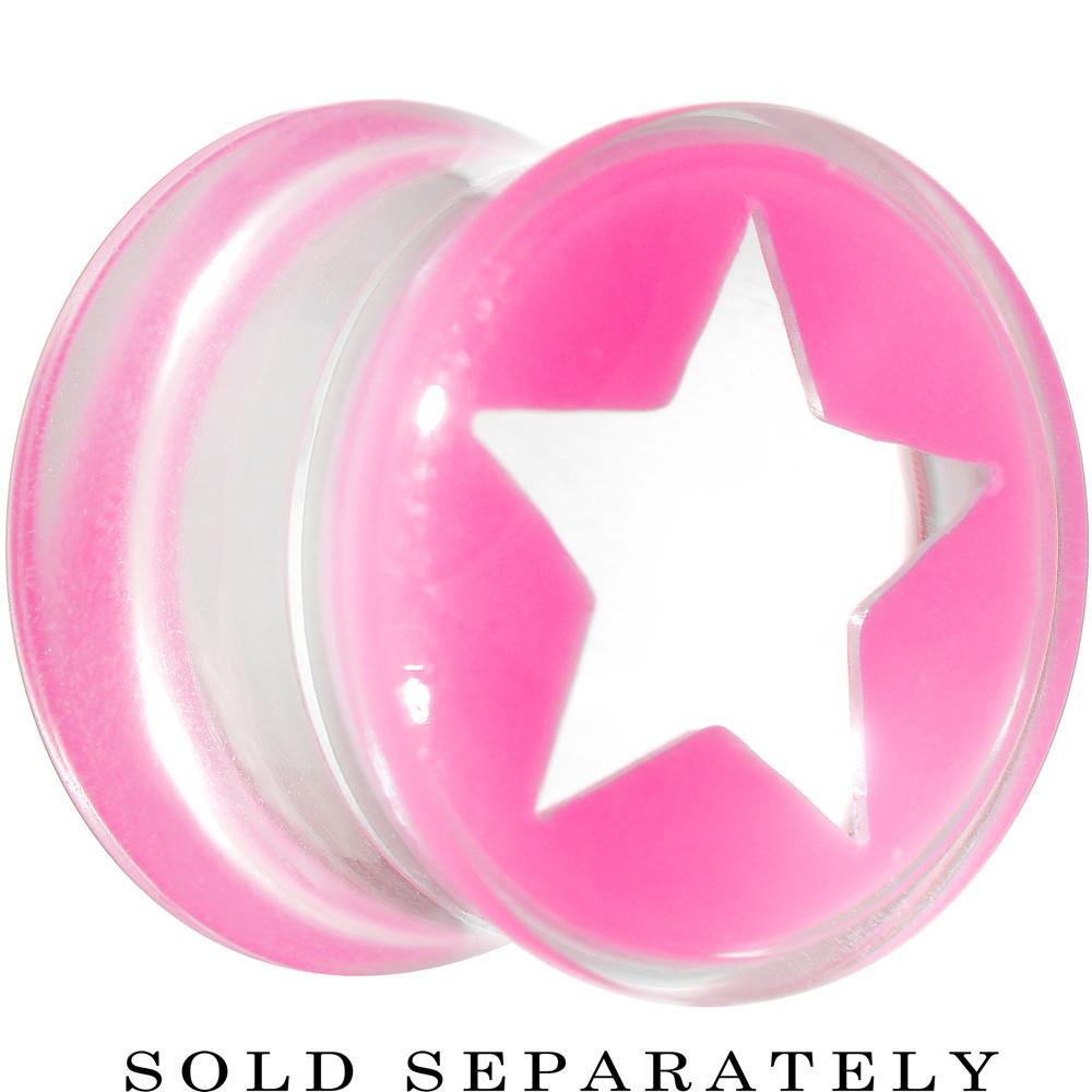 Clear Pink Acrylic Wish on a Star Saddle Plug 2 Gauge to 20mm