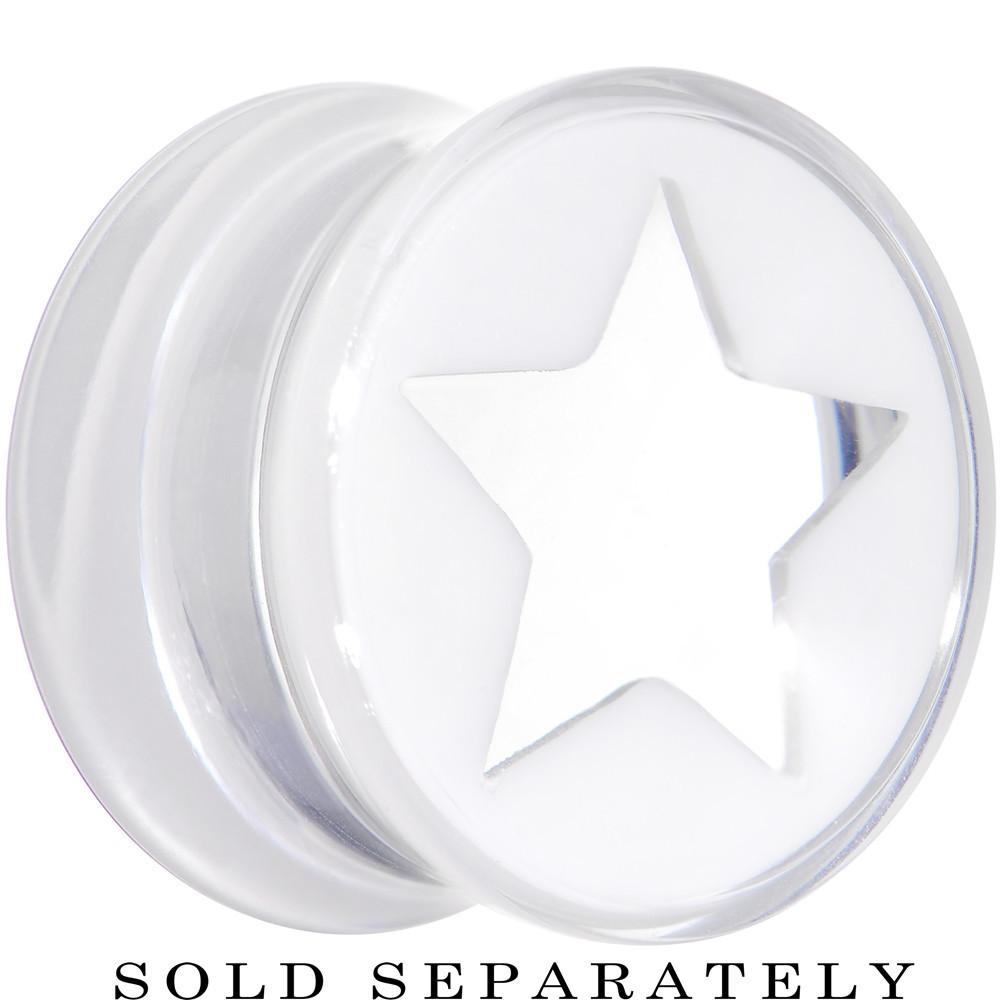 Clear White Acrylic Wish on a Star Saddle Plug 2 Gauge to 20mm