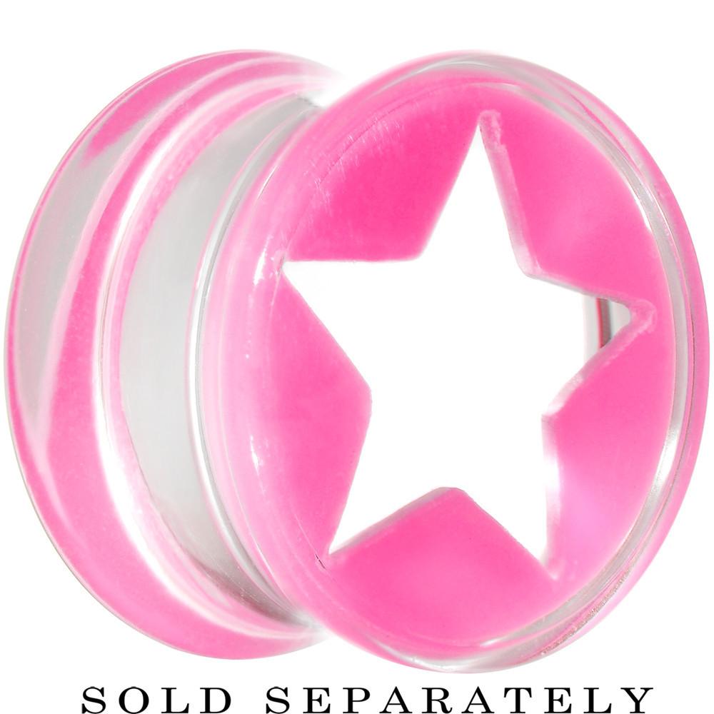 Clear Pink Acrylic Wish on a Star Saddle Plug 2 Gauge to 20mm