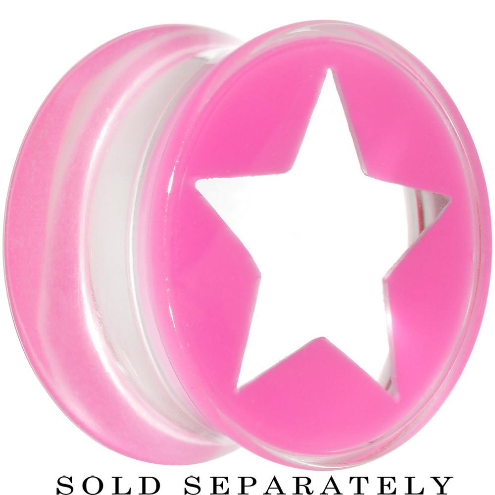 Clear Pink Acrylic Wish on a Star Saddle Plug 2 Gauge to 20mm