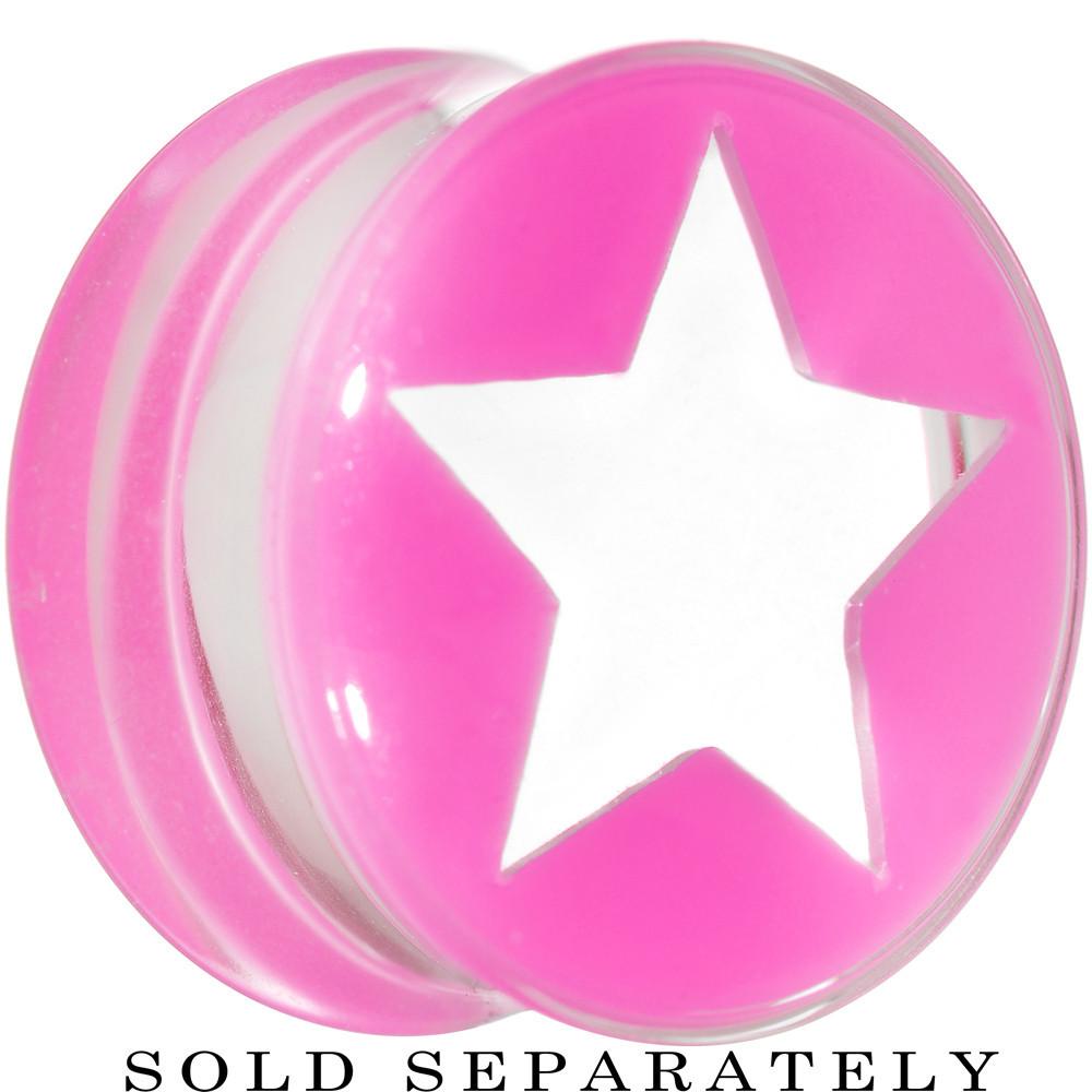 Clear Pink Acrylic Wish on a Star Saddle Plug 2 Gauge to 20mm