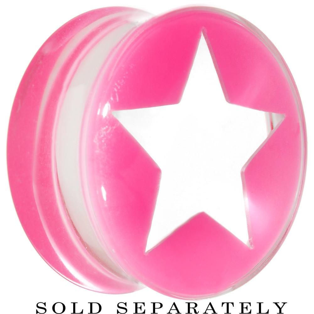 Clear Pink Acrylic Wish on a Star Saddle Plug 2 Gauge to 20mm