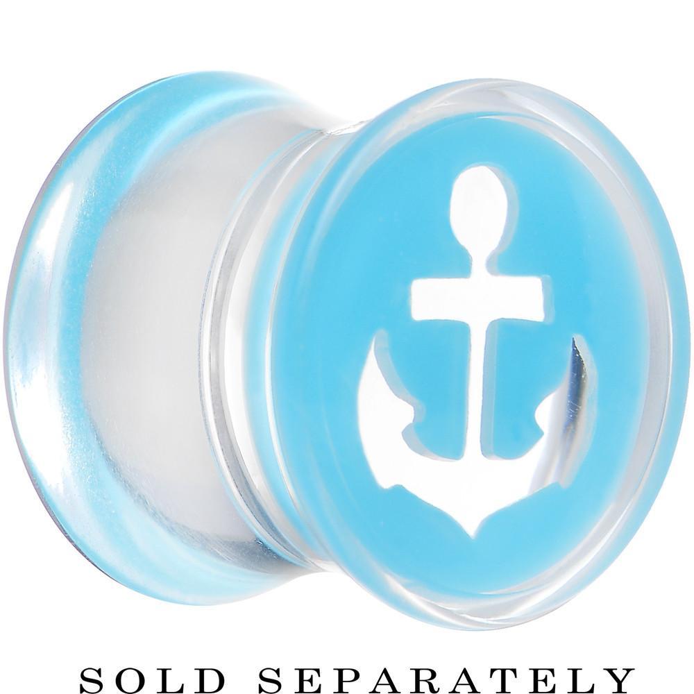 Clear Light Blue Acrylic Set Sail Nautical Anchor Saddle Plug Available in Sizes 6mm to 20mm