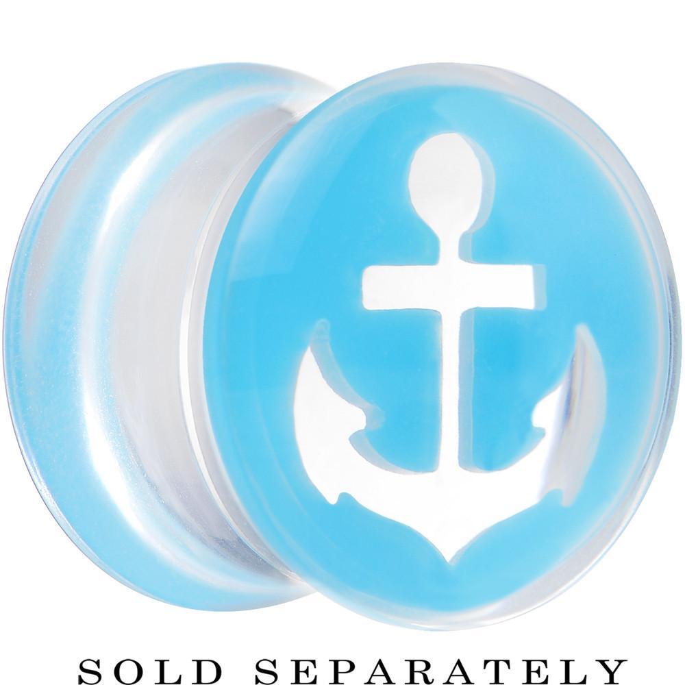 Clear Light Blue Acrylic Set Sail Nautical Anchor Saddle Plug Available in Sizes 6mm to 20mm