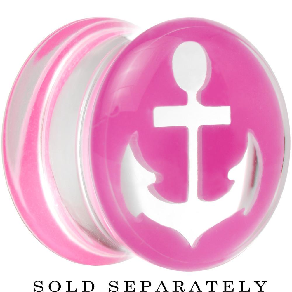 Clear Pink Acrylic Set Sail Nautical Anchor Saddle Plug Available in Sizes 6mm to 20mm