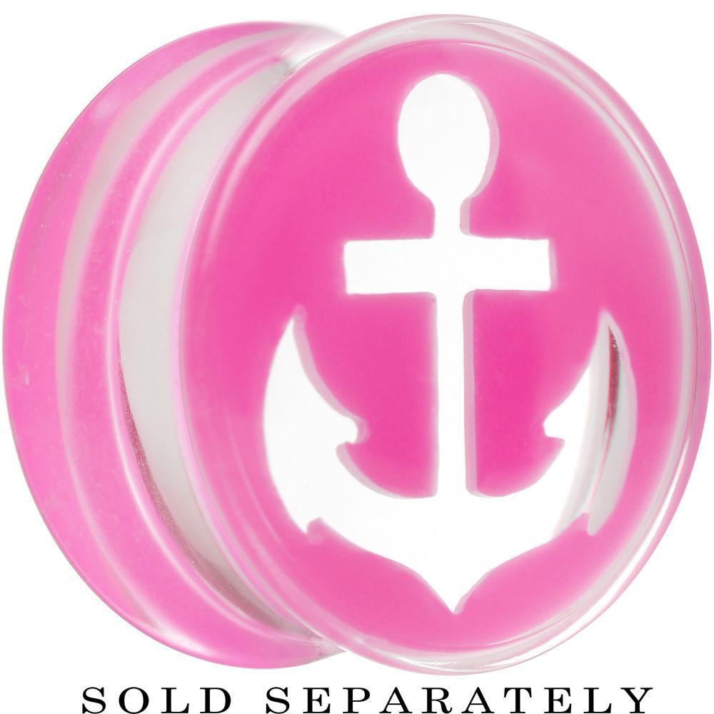 Clear Pink Acrylic Set Sail Nautical Anchor Saddle Plug Available in Sizes 6mm to 20mm