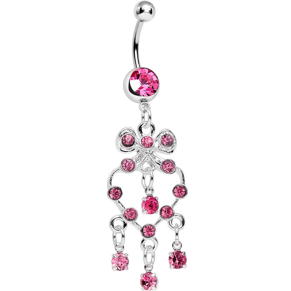 Pink Gem Bow Tie Decorative Hollow Heart Dangle Belly Ring