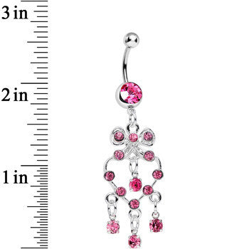 Pink Gem Bow Tie Decorative Hollow Heart Dangle Belly Ring