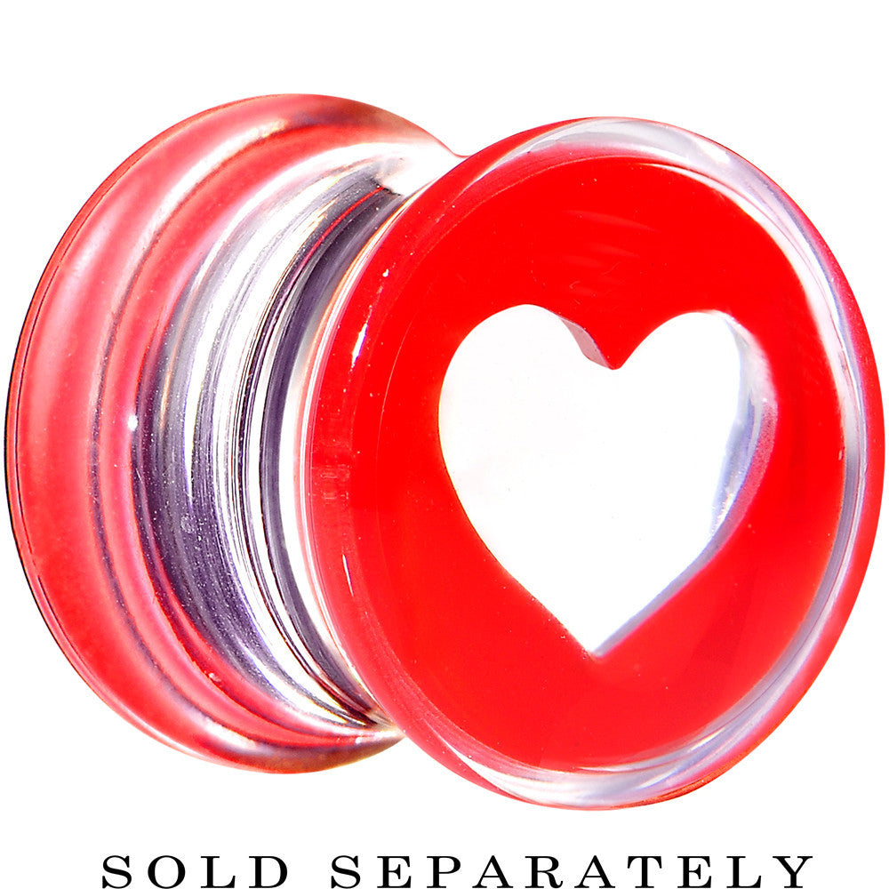 00 Gauge Clear Red Acrylic Adoring Heart Saddle Plug