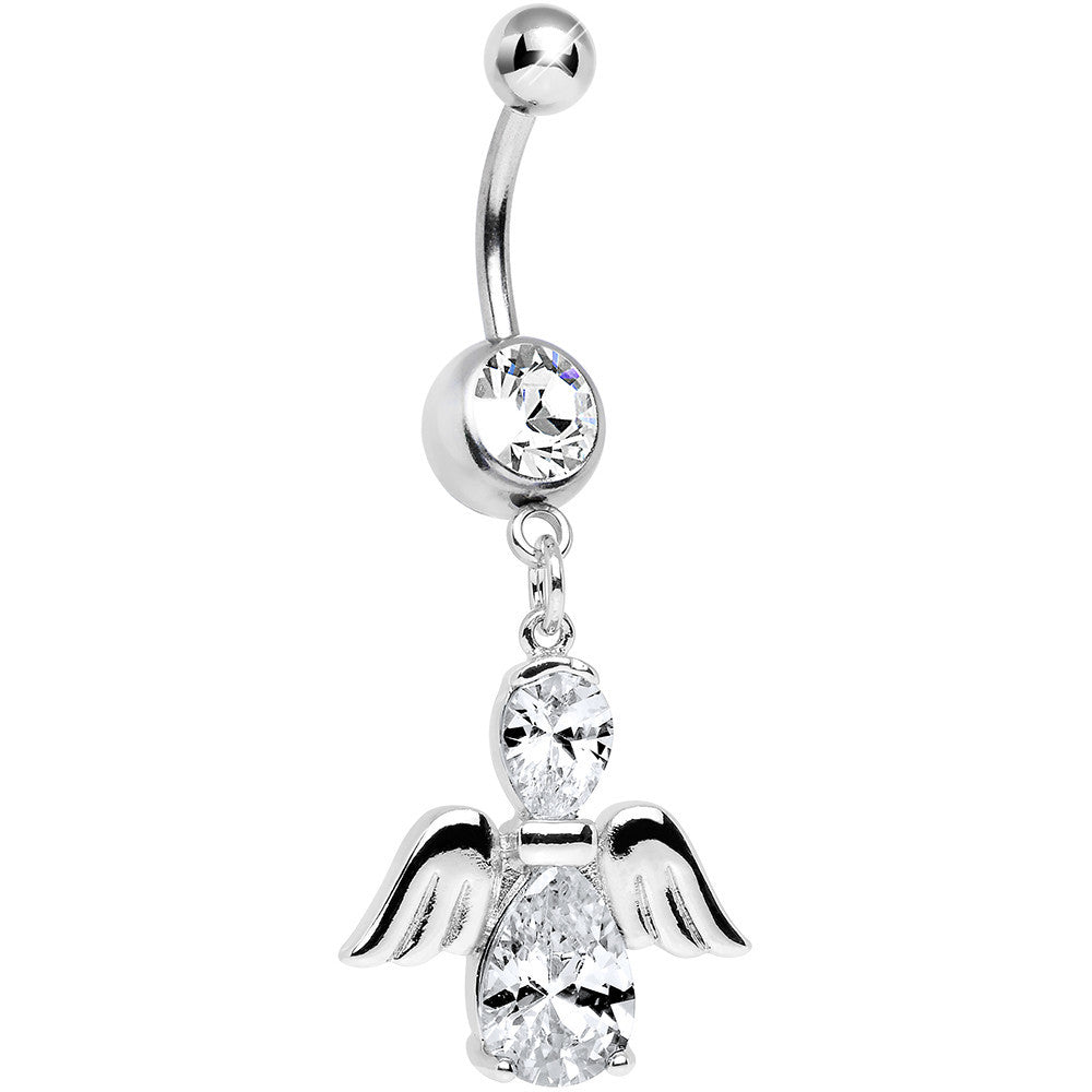 Clear Cubic Zirconia Bowling with My Angel Dangle Belly Ring