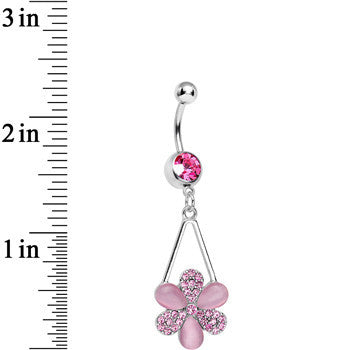 Pink Gem Twinkling Crystal Pinwheel Flower Dangle Belly Ring