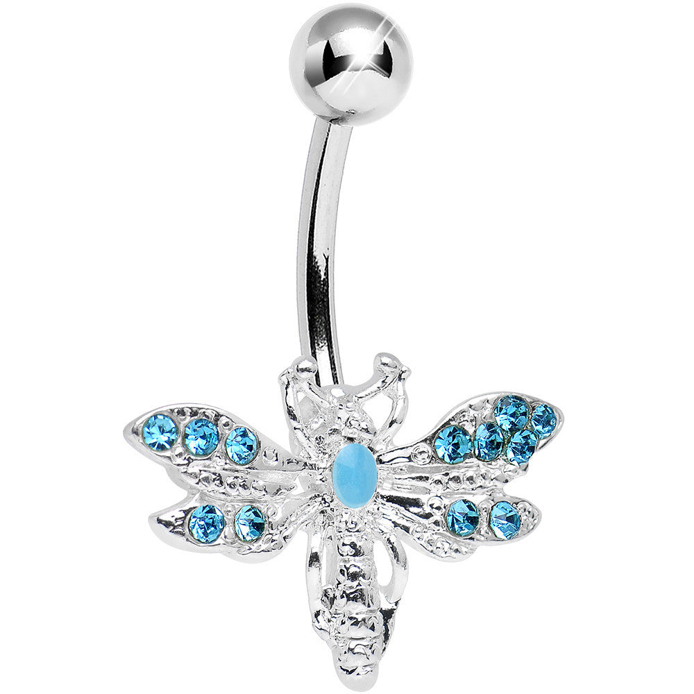 Aqua Gem Flashy Flying Dragonfly Belly Ring