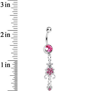 Pink Gem Sparkling Fleur De Lock Dangle Belly Ring