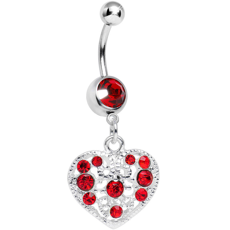 Red Gem Lacy Heirloom Heart Dangle Belly Ring