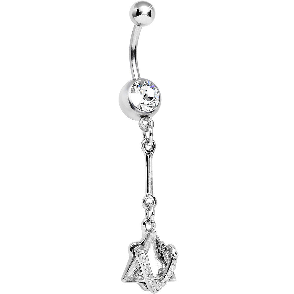 Clear Cubic Zirconia Glamorous Pyramid Dangle Belly Ring