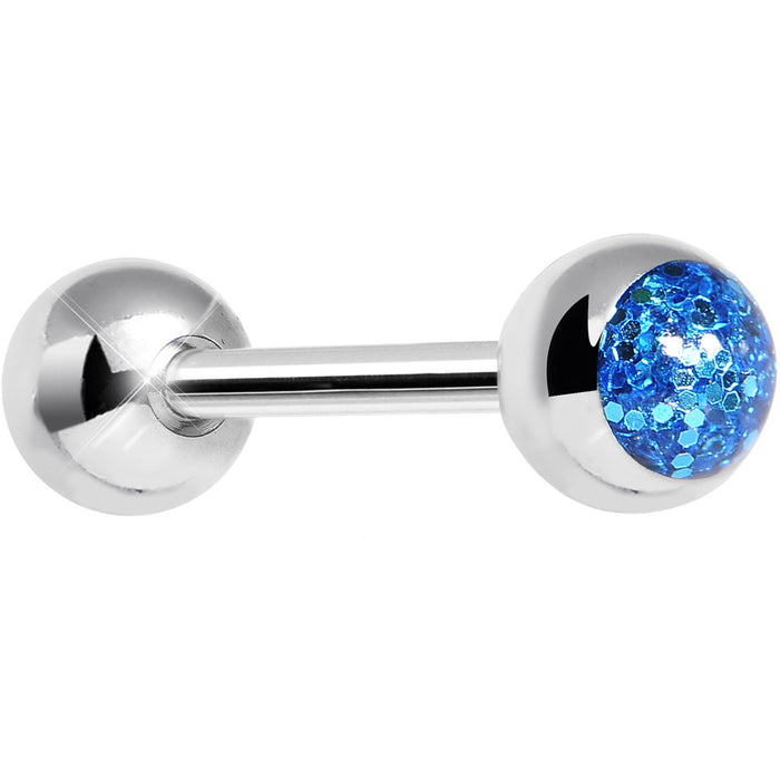 Aqua Glitter Follow the Party Barbell Tongue Ring