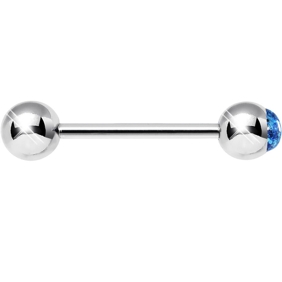 Aqua Glitter Follow the Party Barbell Tongue Ring