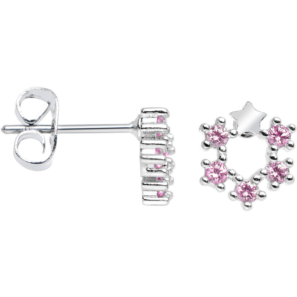 Pink Cubic Zirconia Crown of Stars Stud Earrings