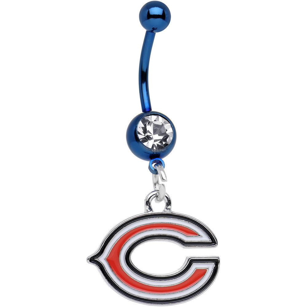 Officially Licensed NFL Clear Gem Blue Chicago Bears Dangle Belly Ring