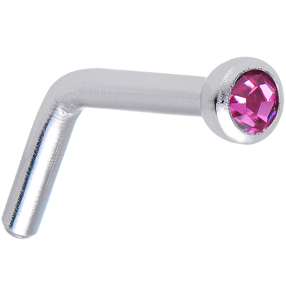 18 Gauge Pink Gem Stainless Steel L-Shaped Nose Ring 1/4