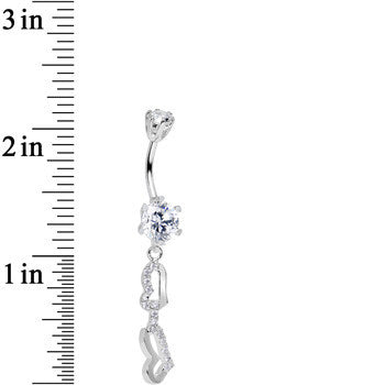 925 Sterling Silver Clear CZ Double the Hearts Dangle Belly Ring