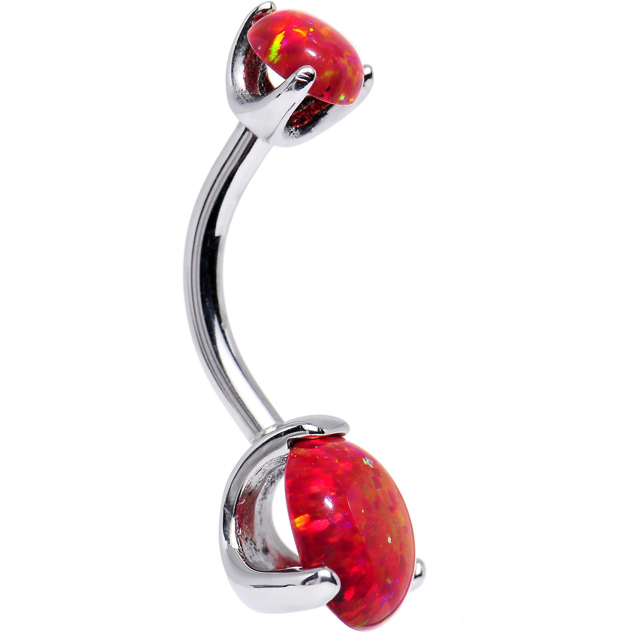 Double Red Synthetic Opal Internally Threaded Belly Ring 7/16