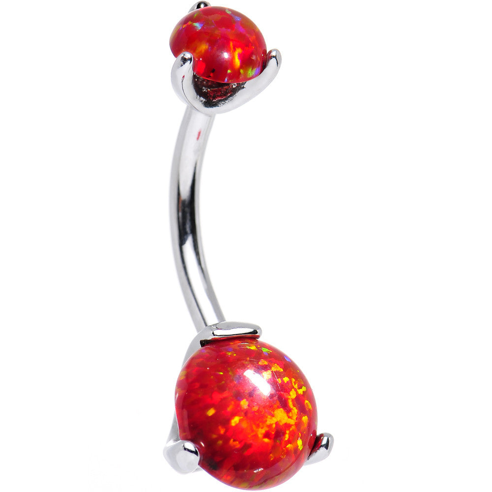 Double Red Synthetic Opal Internally Threaded Belly Ring 7/16