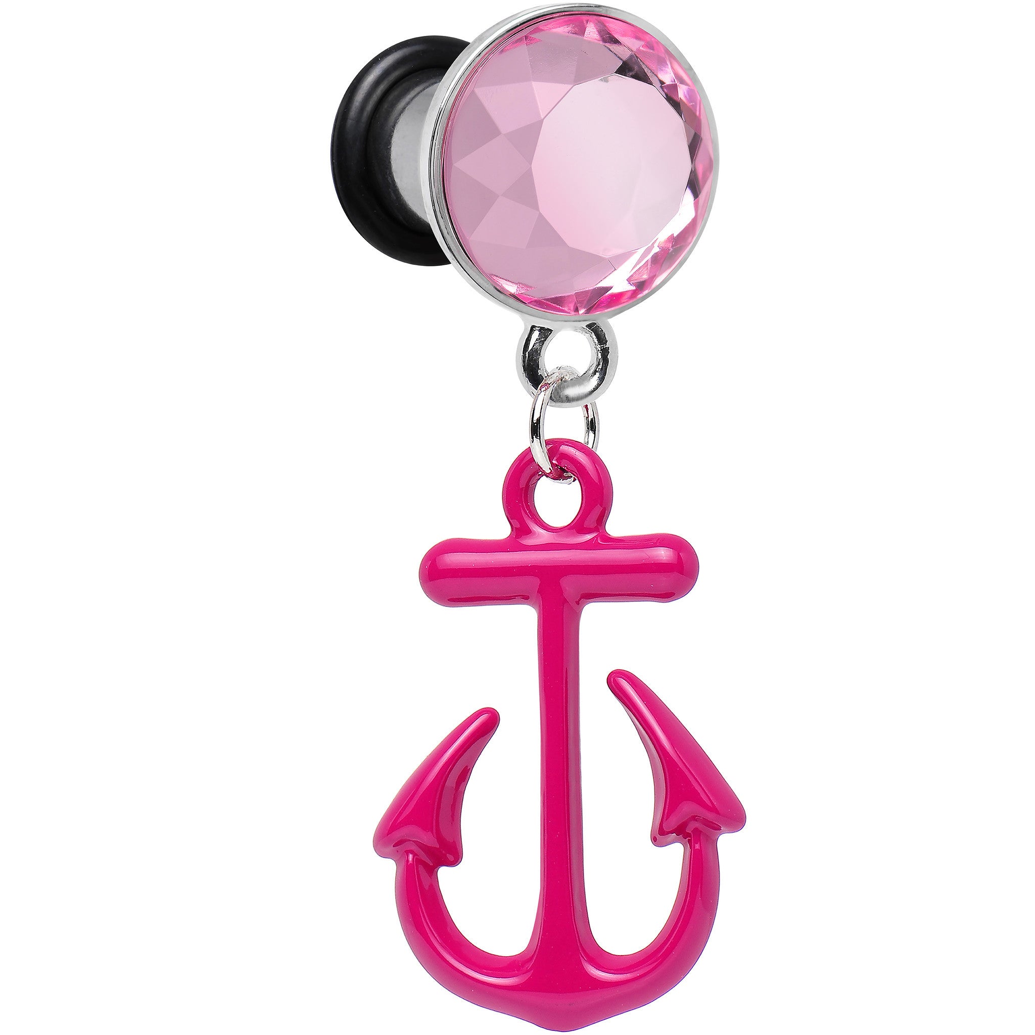 4 Gauge Pink Dangling Anchor Steel Plug